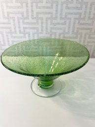 Green Blown Glass Pedestal Bowl