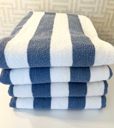 Set Of 4 Lane Linen Blue And White Beach Towels