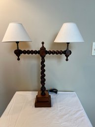 Barley Twist Wooden Double Arm Table Lamp