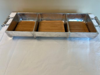 Lunt Silver 'bamboo' Serving Tray With Wood Inserts