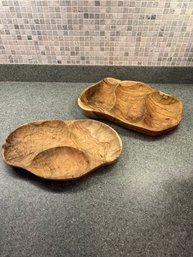 Set Of Wooden 3 Section Serving Bowls