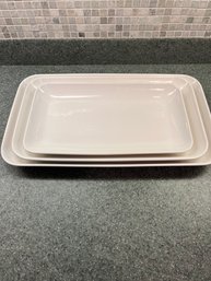 Set Of 3 White Rectangular Serving Dishes