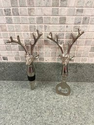 Set Of Decorative Deer Wine Stopper And Opener