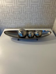 Global Views Aluminum Oblong Tray With 3 Decorative Balls