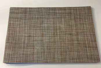 Set Of 8 Weaved Taupe And Black Placemats