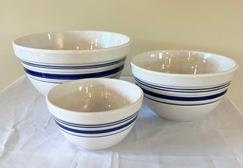 Set Of 3 The Cellar Mixing Bowls With Blue Trim