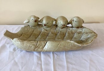 Ceramic Sage Birds On A Leaf Tray