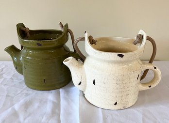 Set Of 2 Ceramic Crackled 'Teapot' Planters