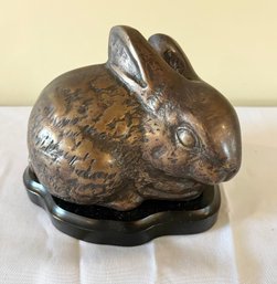 Decorative Bronze Bunny On A Wood Pedestal