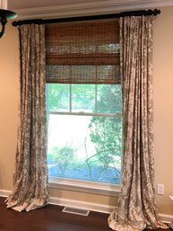 Pottery Barn Taupe And White 50x96 Lined Drapes With Dark Brown Hardware