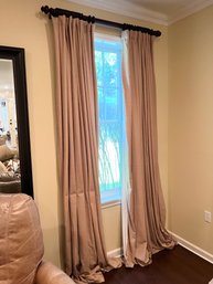 Set Of Pottery Barn Brown Linen Lined Drapes With Black Hardware 110x108 (2 Of 4)