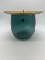 Handmade Blue Glass Jar With Brass Top