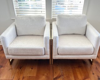 Pair Of Modern White/Silver Textured Armchairs With Metal Base By Coaster