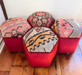 Set Of 4 Wool Instanbul Grand Bazaar Stools