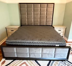 6' Tall Gray King Platform Bed By Coaster With Gold Trim And Coaster Mattress