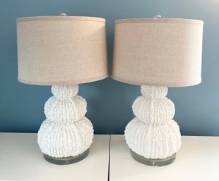 Pair Of White Coral Table Lamps With Lucite Base (3 Ball)