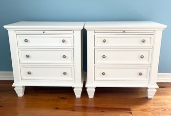 Pair Of White End Tables By Coaster With Silver Knobs