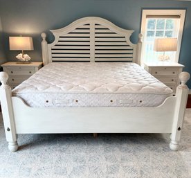 White Distressed Wood Cottage King Size Bed With Sealy Mattress