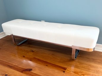 5' White Upholstered Bench With Chrome Base