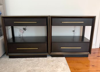 Pair Of Black End Tables With Gold Trim And Hardware