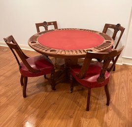 Wood Flip Top Pedestal Card/game Table With 4 Chairs