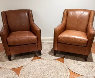 Pair Of Bernhardt Brown Leather Armchairs