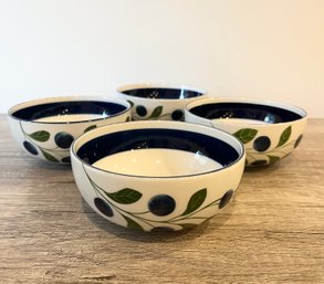 Set Of 4 Dansk Bowls Grapes With Blue Trim