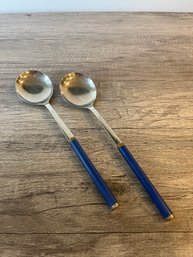 Pair Of Villeroy & Boch Serving Spoons Blue Handle