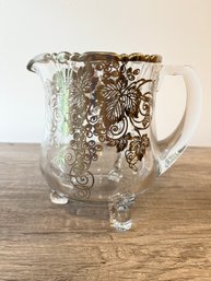 Glass Pitcher With Silver Trim And Inlay Pitcher Jug Dolphin Footed