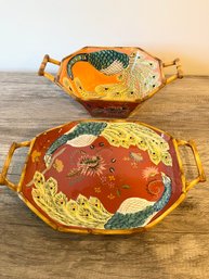 The Artesian Road Collection Hand Painted By Tracy Porter Peacock Serving Tray And Bowl