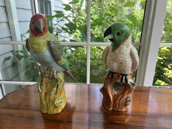 Pair Of Antique Ceramic Parrots