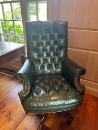 Green Leather Desk Chair On Wheels By La-z Boy