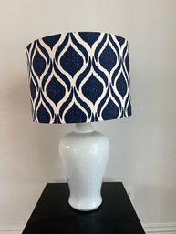 White Ceramic Table Lamp With Navy Blue Shade