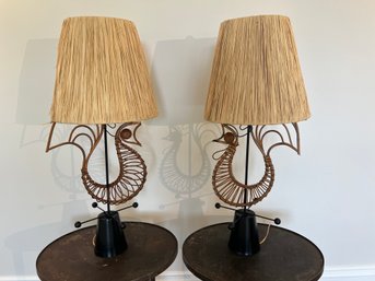 Pair Of Frederick Weinberg Mid Century Modern Rooster Table Lamp 1950s