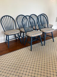 Set Of 6 Blue Painted Windsor Chairs