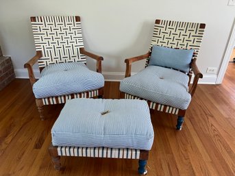 Pair Of Bunakara Arm Chairs And Ottoman