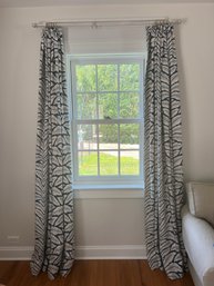 Pair Of Custom Brunschwig &. Fils Talavera Fabric Pattern Lined Pleated Drapes With Rod 87' X 63' (2 Of 2)