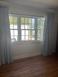 Pair Of Custom Striped Pattern Lined Pleated Drapes With Rod 87' X 123'