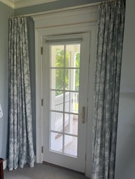 Pair Of Pale Blue And White Lulu Dk Fabric Lined Pleated Drapes 81'w X 91'l (2 Of 2)