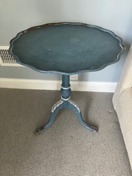 Blue Painted Wood Pedestal Table With Claw Feet