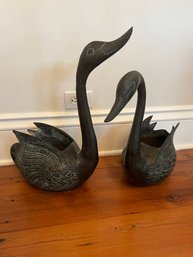 Pair Of Bronze Swans