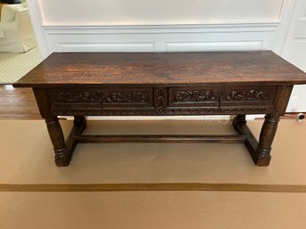 Antique English Table With 2 Drawers