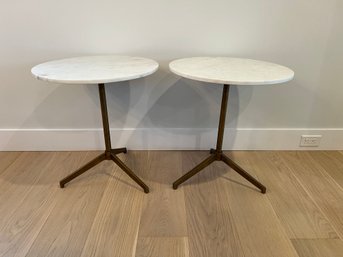 Pair Of  Marble Top End Tables Brass Base From Mecox Gardens