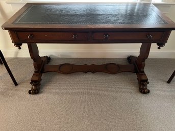 Antique Leather Top Two Drawer Console Table