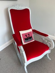 Red Upholstered White Wood Rocking Chair