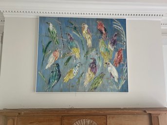 Oil On Canvas Signed And Dated By Listed Artist Hunt Slonem ' Bleeding Heart Doves'