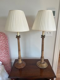 Pair Of Neoclassical Tall Wood Table Lamps