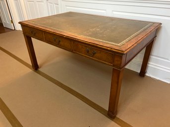 Antique Leather Top Burl Walnut Desk On Castors