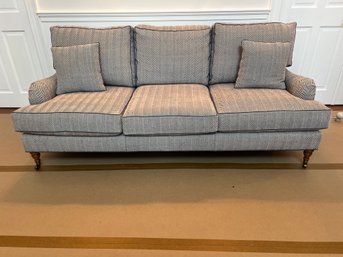 Blue Herringbone Tweed Custom Sofa