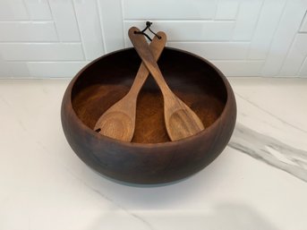 Large Wood Salad Bowl With Wood Serving Tools